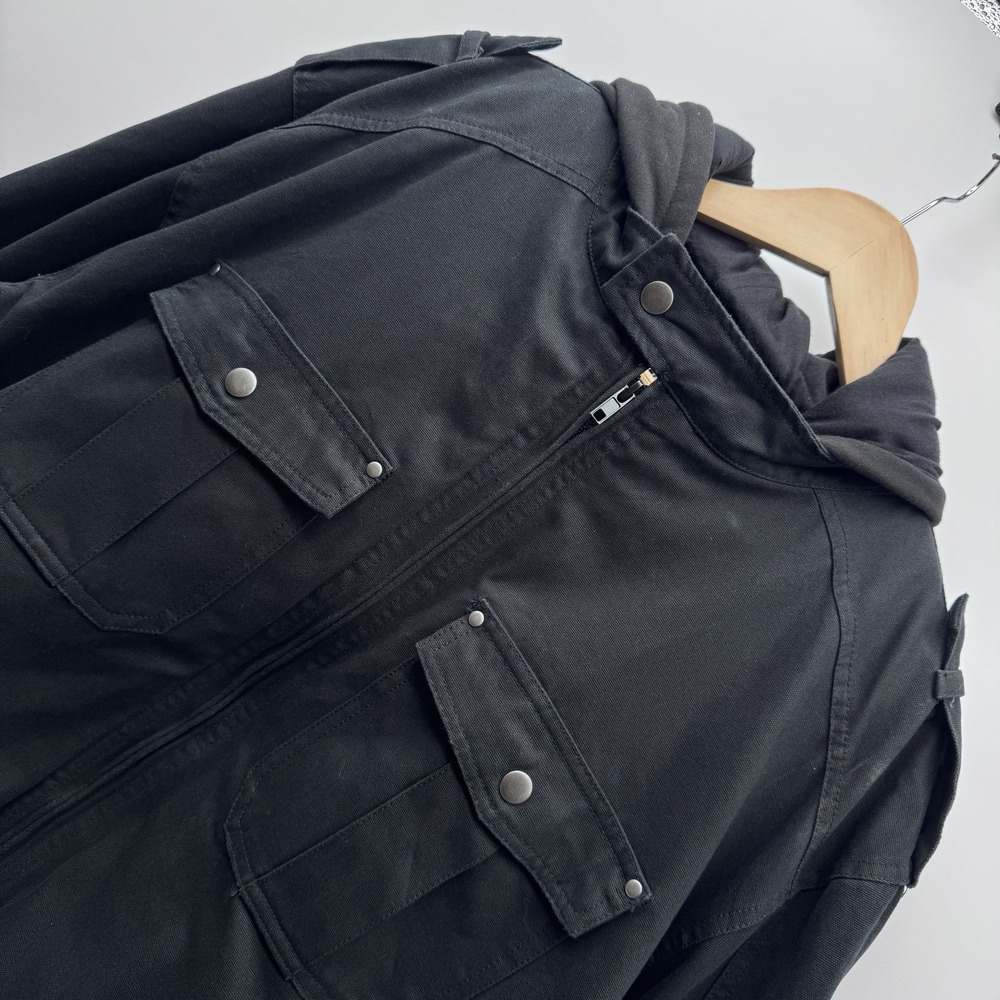 BILT Hawk Hoody Motorcycle Jacket 2X Black Canvas Riding Coat W/ Removable Vest